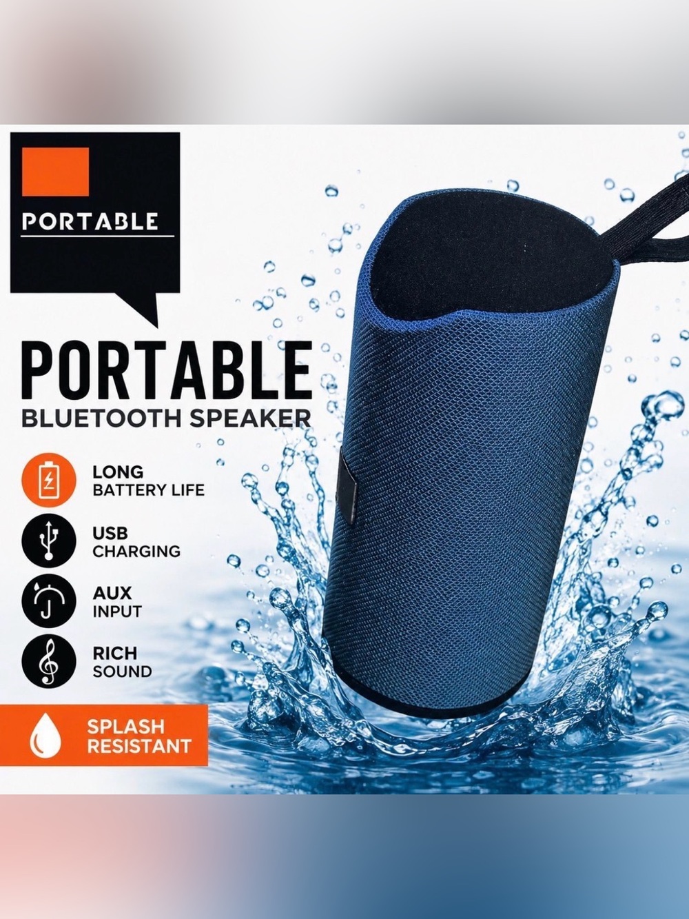 Portable Splashproof Bluetooth Speaker - Blue